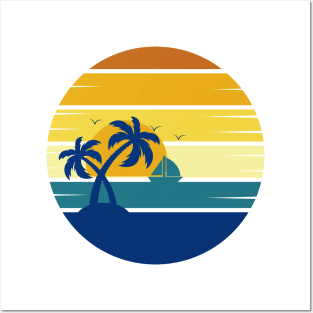 Retro Style Sunset Beach Palm Tree Posters and Art